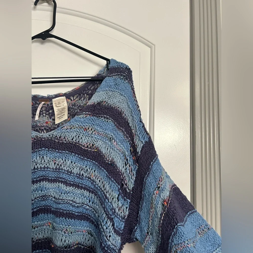 Free People Lake Life Pullover Sweater Bottled Blue Combo size small Chunky Knit - Picture 8 of 13